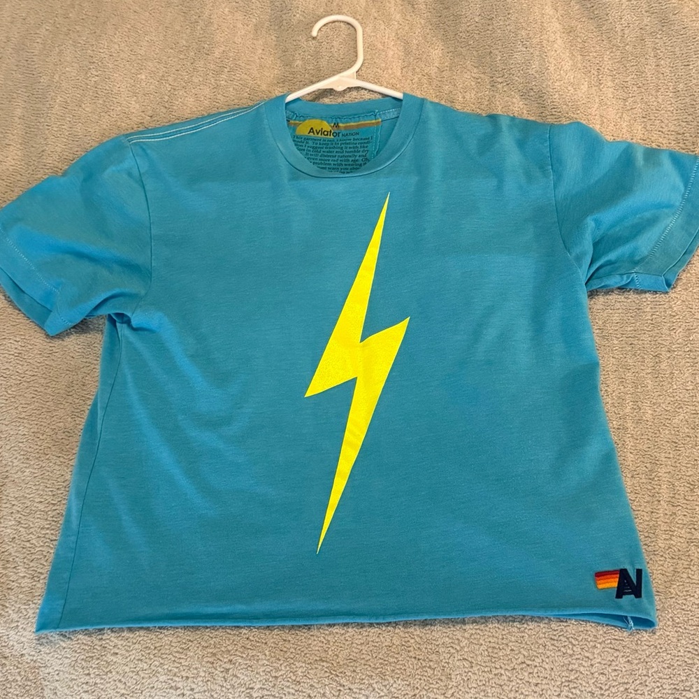 Aviator Nation Bolt Boyfriend Tee, size M, blue and yellow